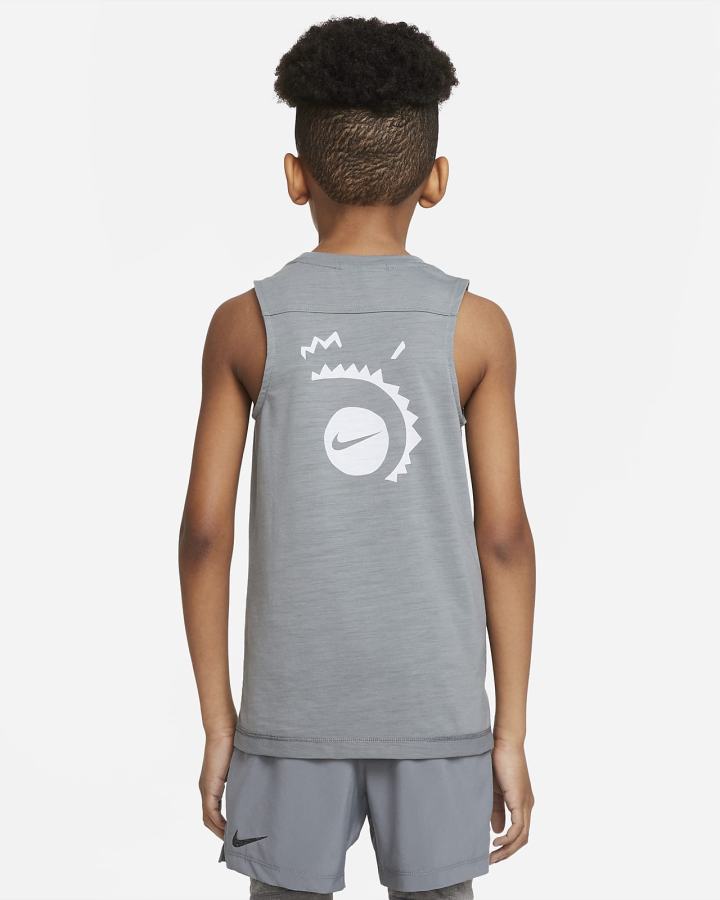 Nike Dri-FIT Yoga Kids Graficke Sleeveless Training Top Za Dječake Majica Bez Rukava Sive Crne | HR-87032YQXN