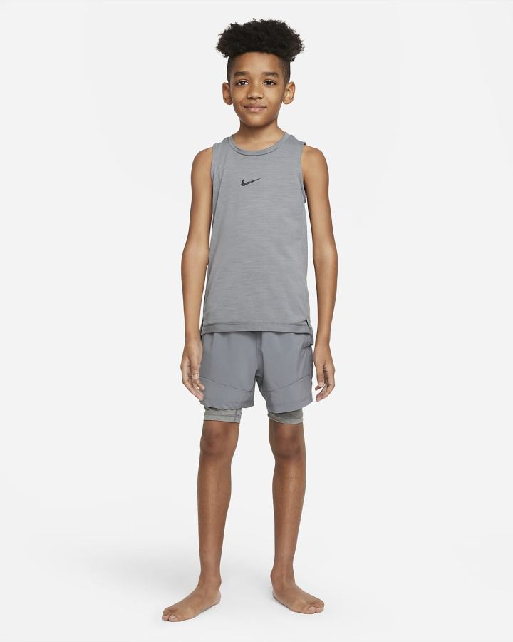 Nike Dri-FIT Yoga Kids Graficke Sleeveless Training Top Za Dječake Majica Bez Rukava Sive Crne | HR-87032YQXN