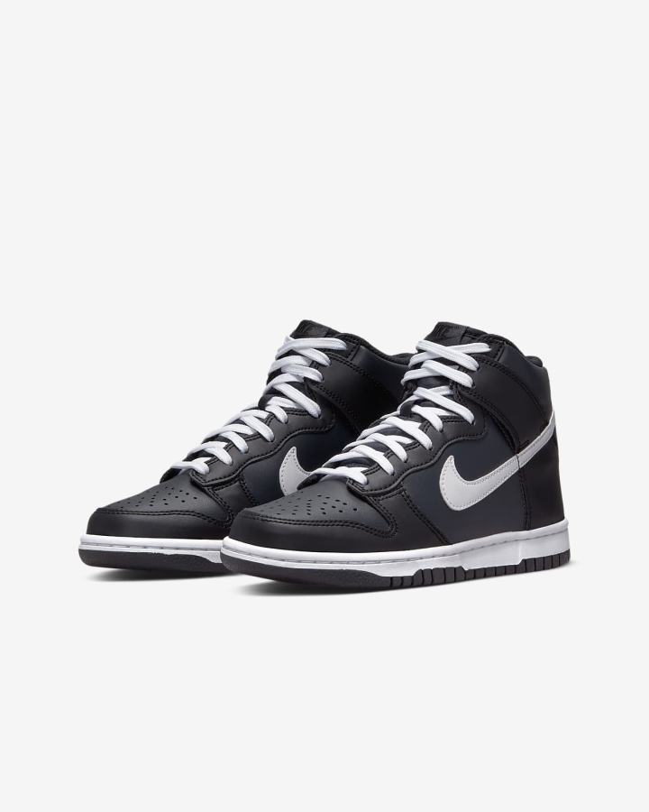 Nike Dunk High Kids Za Djevojčice Tenisiće Tamno Sive Crne Bijele | HR-92806JBVZ