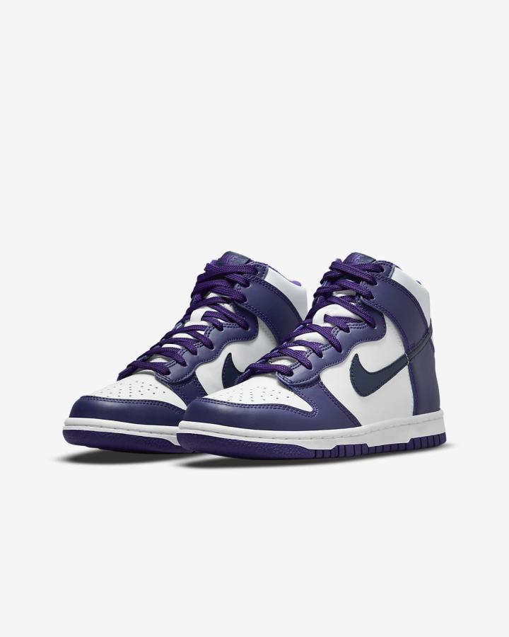 Nike Dunk High Kids Za Dječake Tenisiće Bijele Ljubičaste Tamnoplave | HR-06357GUXQ