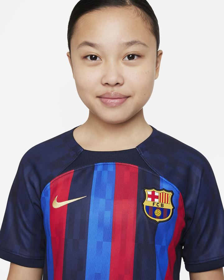 Nike FC Barcelona 2022/23 Stadium Home Kids Dri-FIT Soccer Za Dječake Dres Obsidijanske | HR-29164TFRD