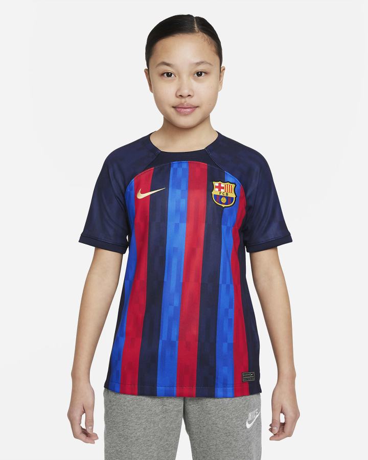 Nike FC Barcelona 2022/23 Stadium Home Kids Dri-FIT Soccer Za Djevojčice Dres Obsidijanske | HR-49153JMUX