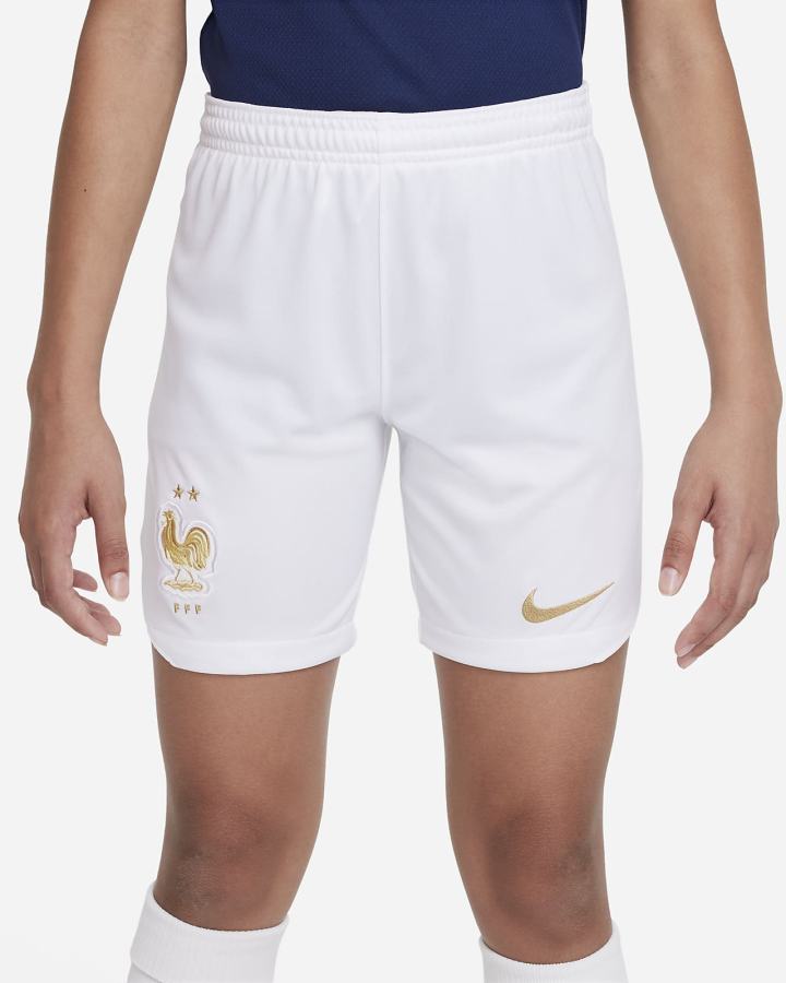 Nike FFF 2022/23 Stadium Home Kids Dri-FIT Soccer Za Djevojčice Kratke Hlače Bijele Metalne Zlatne | HR-15742OZFJ