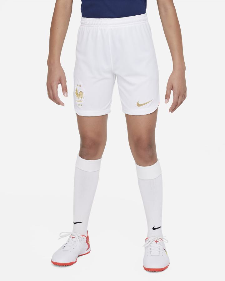 Nike FFF 2022/23 Stadium Home Kids Dri-FIT Soccer Za Djevojčice Kratke Hlače Bijele Metalne Zlatne | HR-15742OZFJ