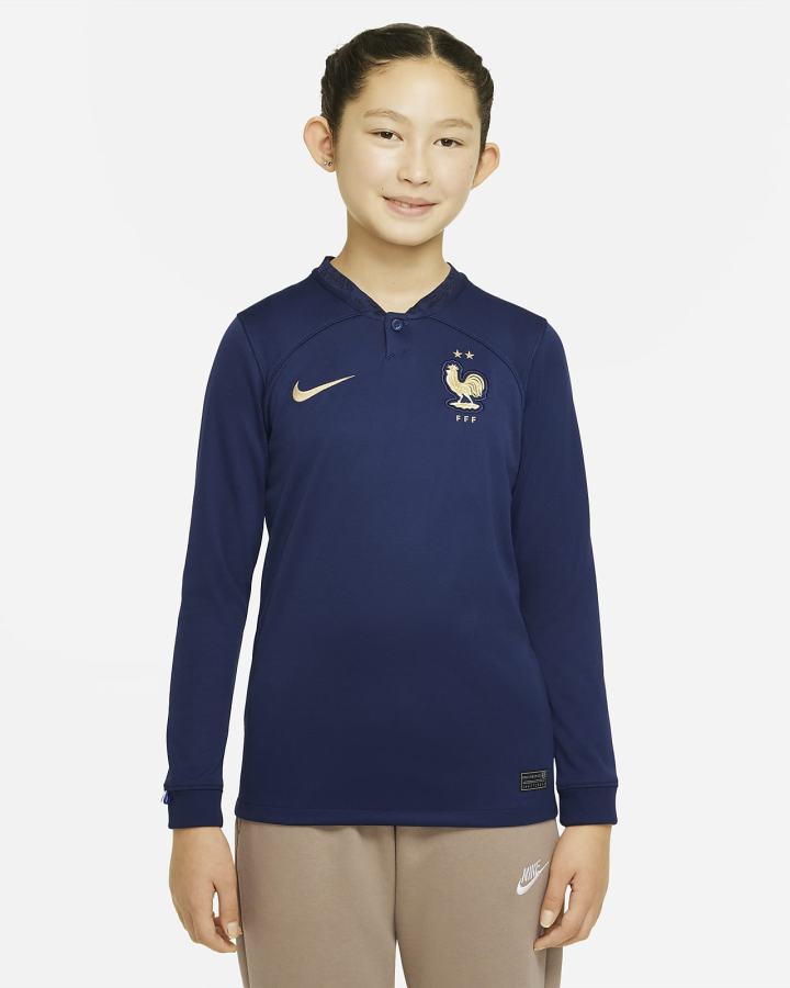 Nike FFF 2022/23 Stadium Home Kids Dri-FIT Long-Sleeve Soccer Za Djevojčice Dres Tamnoplave Metalne Zlatne | HR-61728KPTU