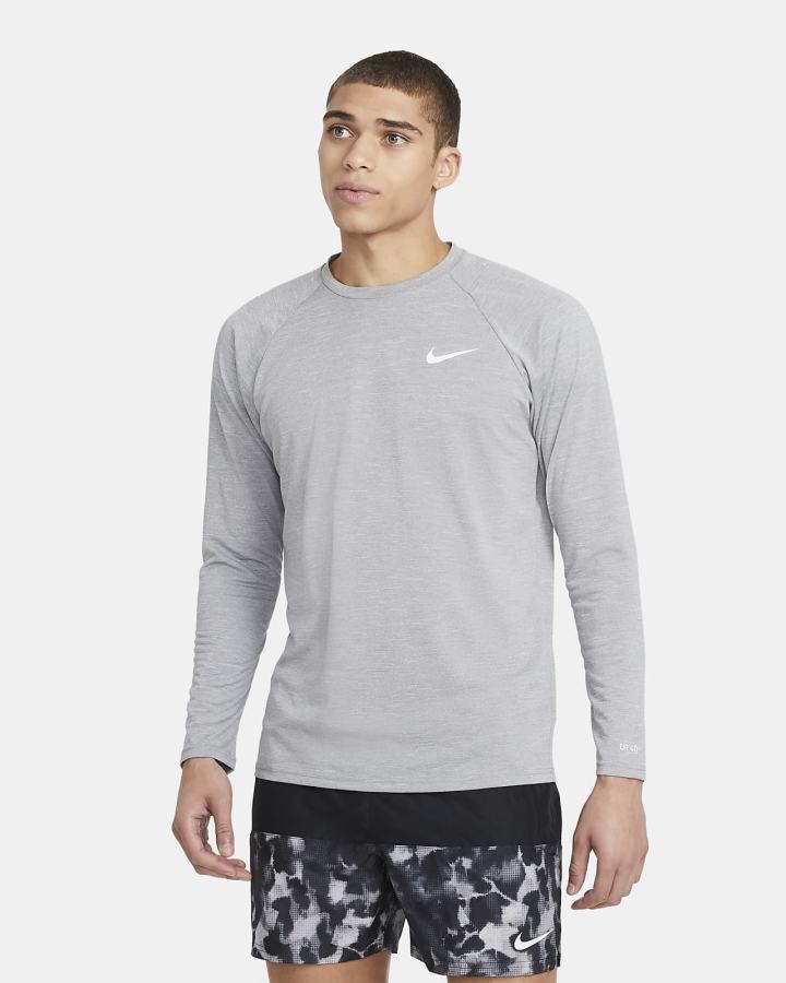 Nike Heathered Long-Sleeve Hydroguard Swim Shirt Muške Majice Sive | HR-06593YNPA