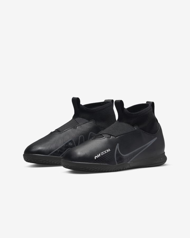 Nike Jr. Mercurial Zoom Superfly 9 Academy KM IC Kids Indoor/Court Za Djevojčice Nogometne Tenisice Crne Bijele Tamno Sive | HR-98236IUFA