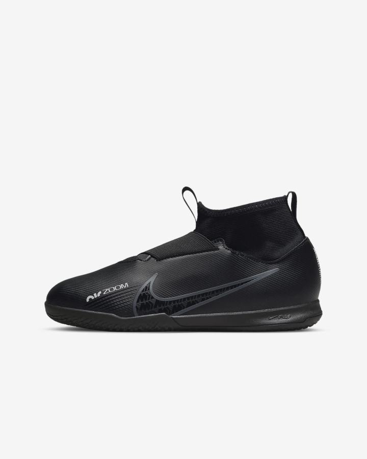 Nike Jr. Mercurial Zoom Superfly 9 Academy KM IC Kids Indoor/Court Za Djevojčice Nogometne Tenisice Crne Bijele Tamno Sive | HR-98236IUFA