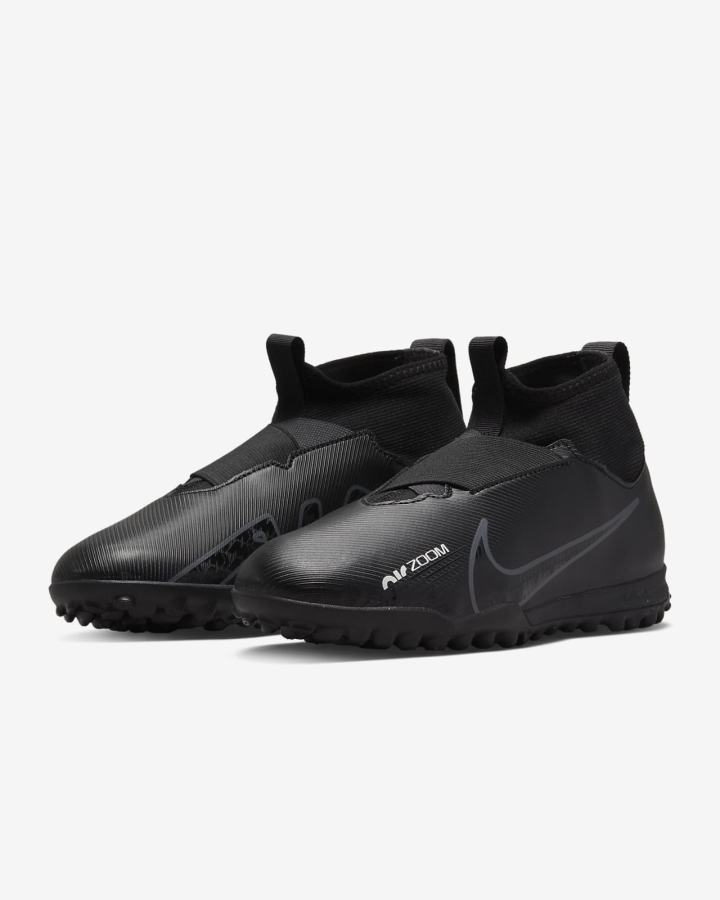 Nike Jr. Zoom Mercurial Superfly 9 Academy TF Kids Turf Za Djevojčice Nogometne Tenisice Crne Bijele Tamno Sive | HR-95307IBPS