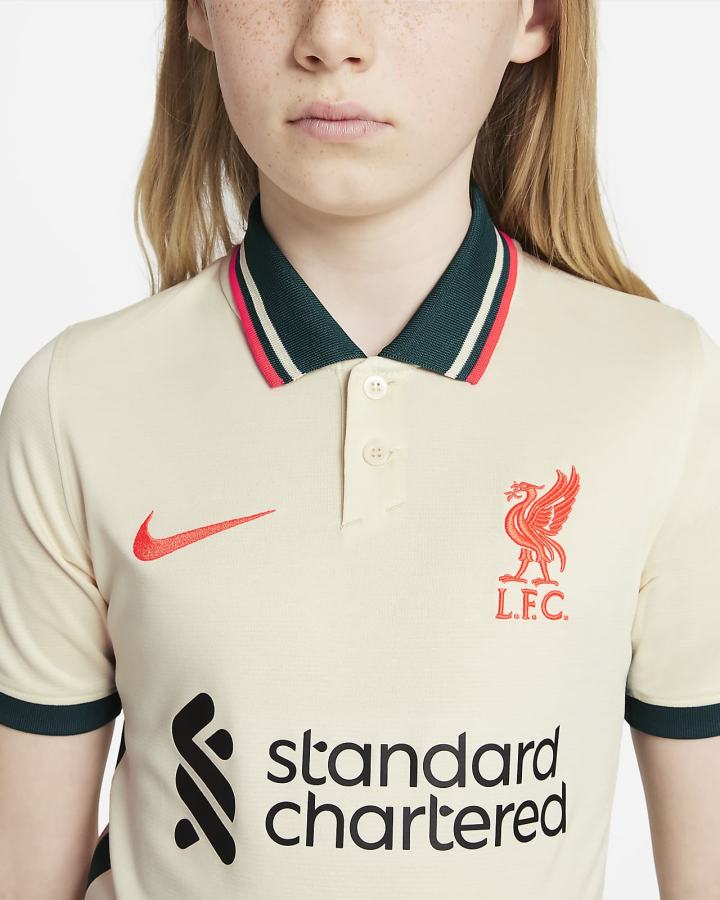 Nike Liverpool FC 2021/22 Stadium Away Kids Soccer Za Dječake Dres Bijele Kaki Boja Svijetlo Crvene | HR-27831LXPS