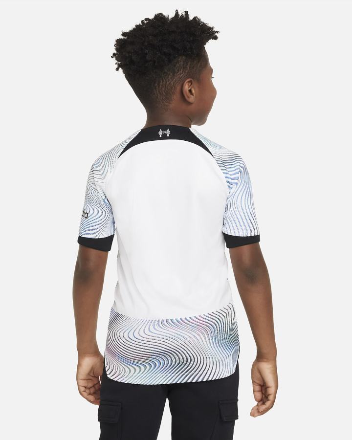 Nike Liverpool FC 2022/23 Stadium Away Kids Dri-FIT Soccer Za Dječake Dres Bijele Crne | HR-05127AZOP