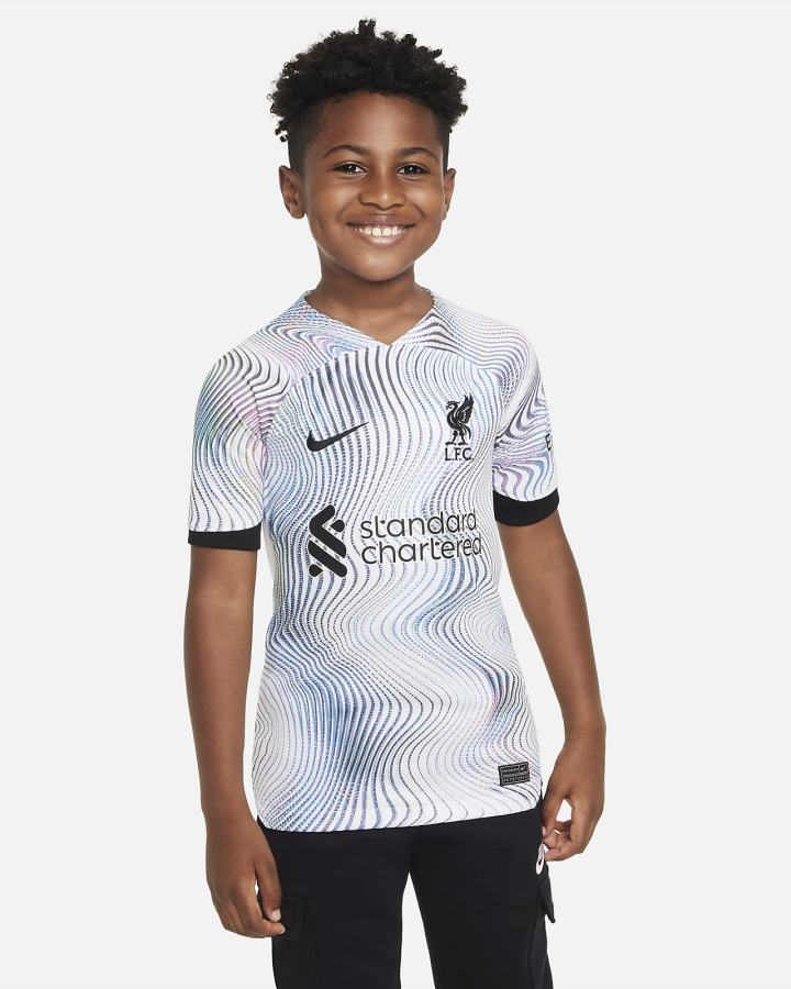 Nike Liverpool FC 2022/23 Stadium Away Kids Dri-FIT Soccer Za Dječake Dres Bijele Crne | HR-05127AZOP