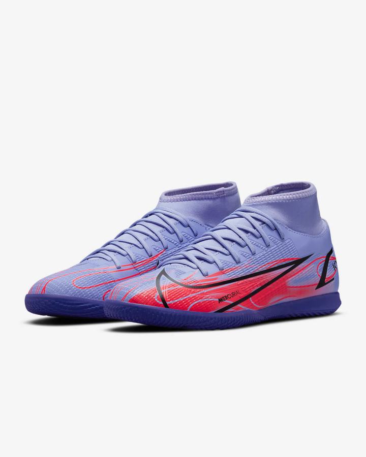 Nike Mercurial Superfly 8 Club KM IC Indoor/Court Ženske Nogometne Tenisice Indigo Svijetlo Crvene Metalne Srebrne | HR-03256JSPV