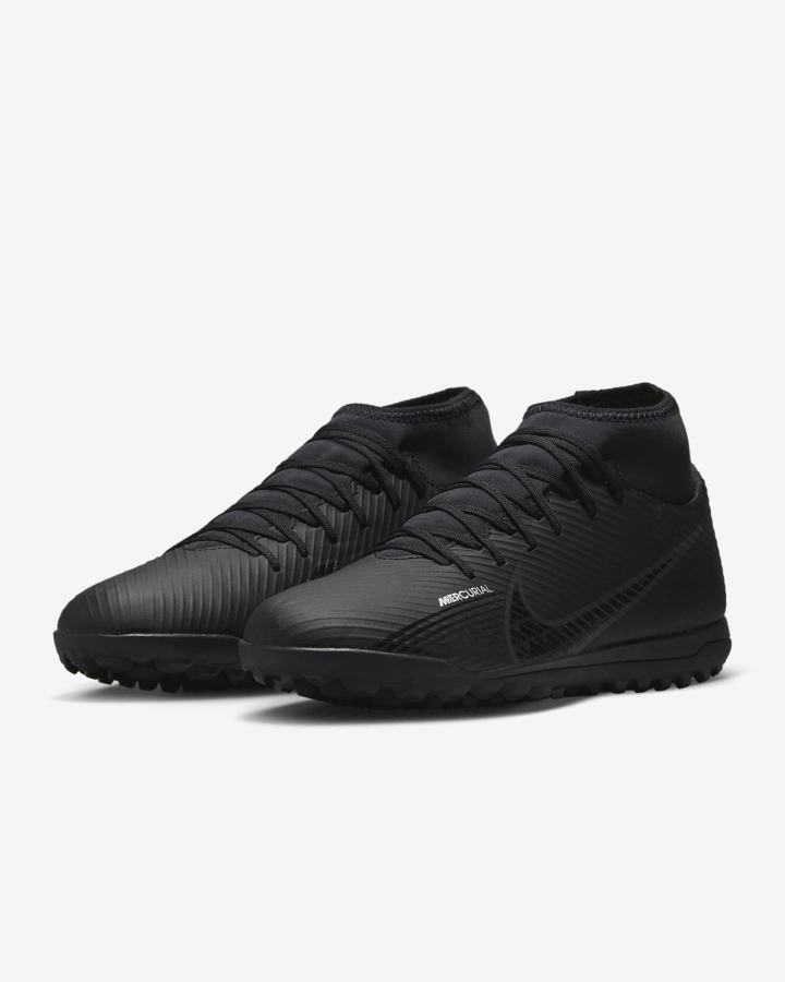 Nike Mercurial Superfly 9 Club TF Turf Muške Nogometne Tenisice Crne Bijele Tamno Sive | HR-56790GRBS