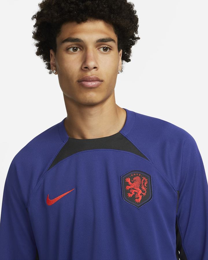 Nike Netherlands 2022/23 Stadium Away Dri-FIT Long-Sleeve Soccer Muške Dres Kraljevska Plava Plave Crne Crvene | HR-98645NHUC