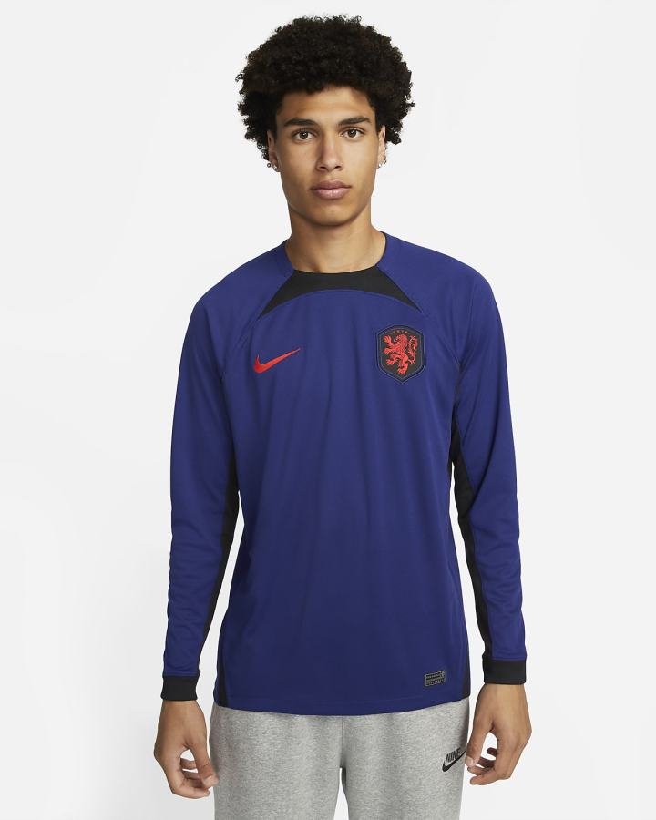 Nike Netherlands 2022/23 Stadium Away Dri-FIT Long-Sleeve Soccer Muške Dres Kraljevska Plava Plave Crne Crvene | HR-98645NHUC