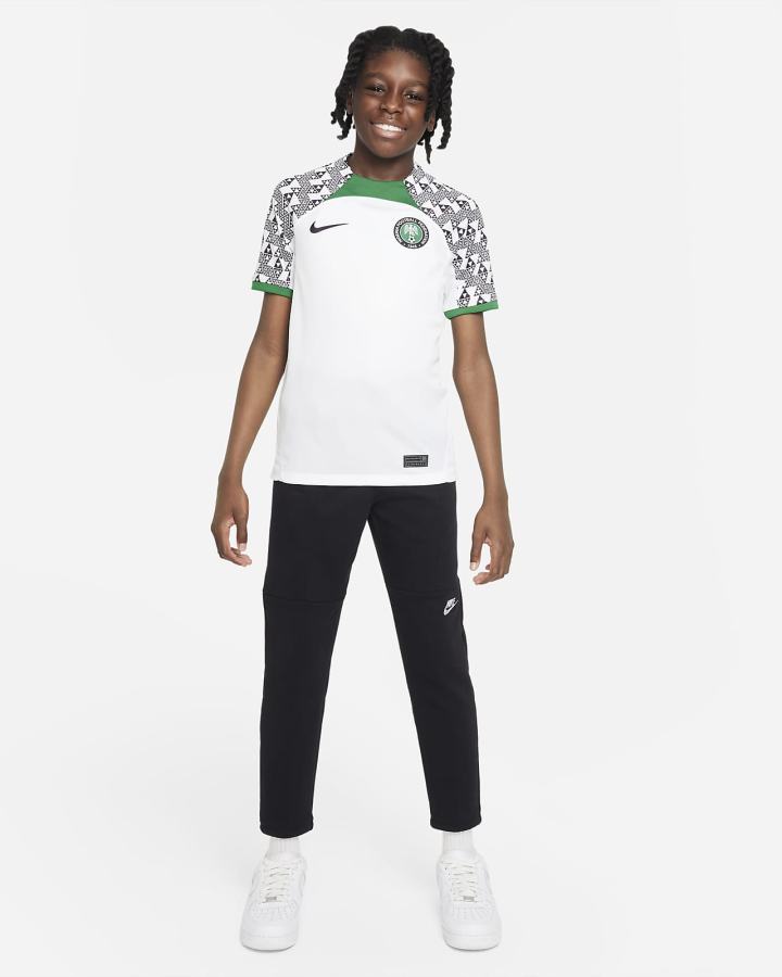 Nike Nigeria 2022/23 Stadium Away Kids Dri-FIT Soccer Za Dječake Dres Bijele Tamno Zelene Crne | HR-05489PNWB