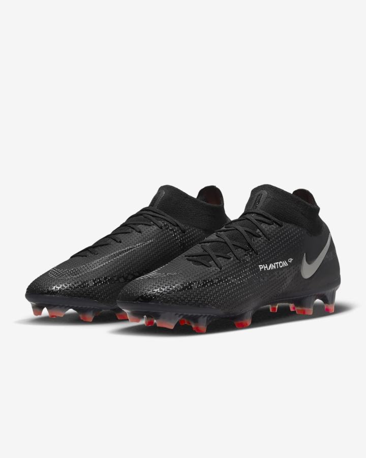 Nike Phantom GT2 Dynamic Fit Elite FG Firm-Ground Ženske Nogometne Kocke Crne Bijele Svijetlo Crvene Tamno Sive | HR-53791PRNM