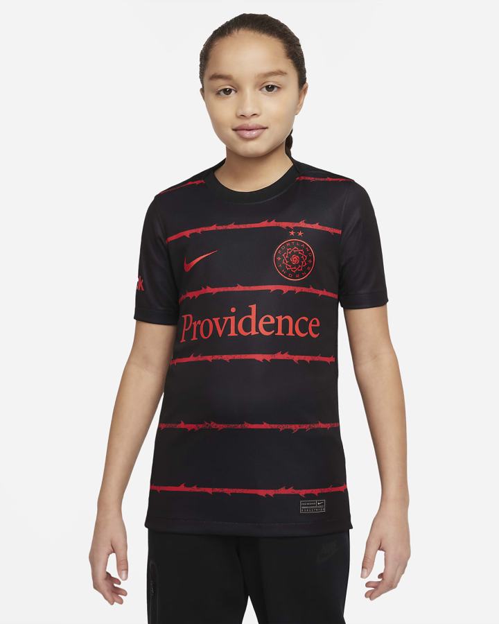 Nike Portland Thorns FC 2022 Stadium Home Kids Dri-FIT Soccer Za Djevojčice Dres Crne Crvene | HR-57163WHXR