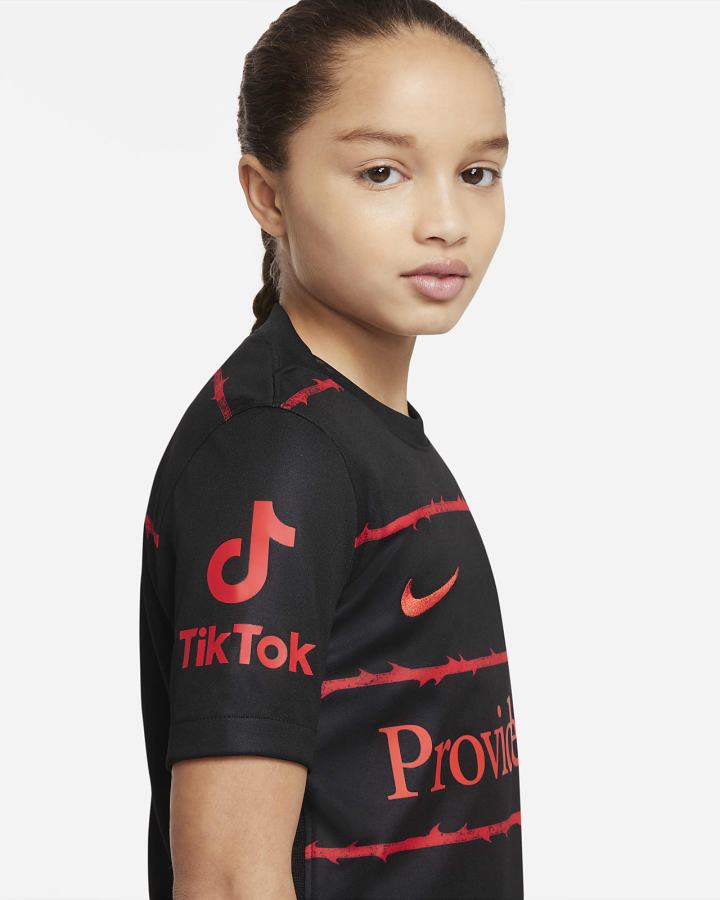 Nike Portland Thorns FC 2022 Stadium Home Kids Dri-FIT Soccer Za Dječake Dres Crne Crvene | HR-94230RYGS