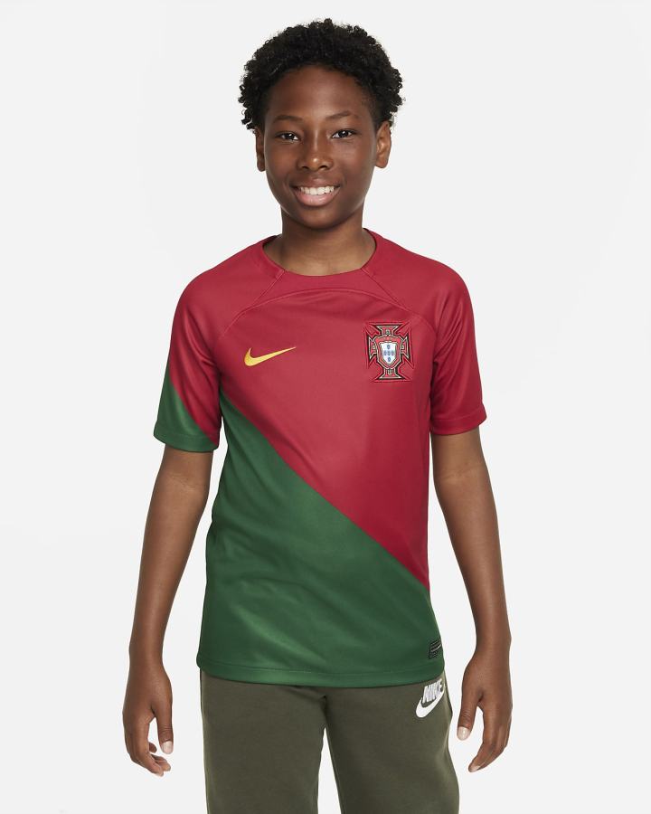 Nike Portugal 2022/23 Stadium Home Kids Dri-FIT Soccer Za Djevojčice Dres Crvene Zlatne | HR-91428LUZW