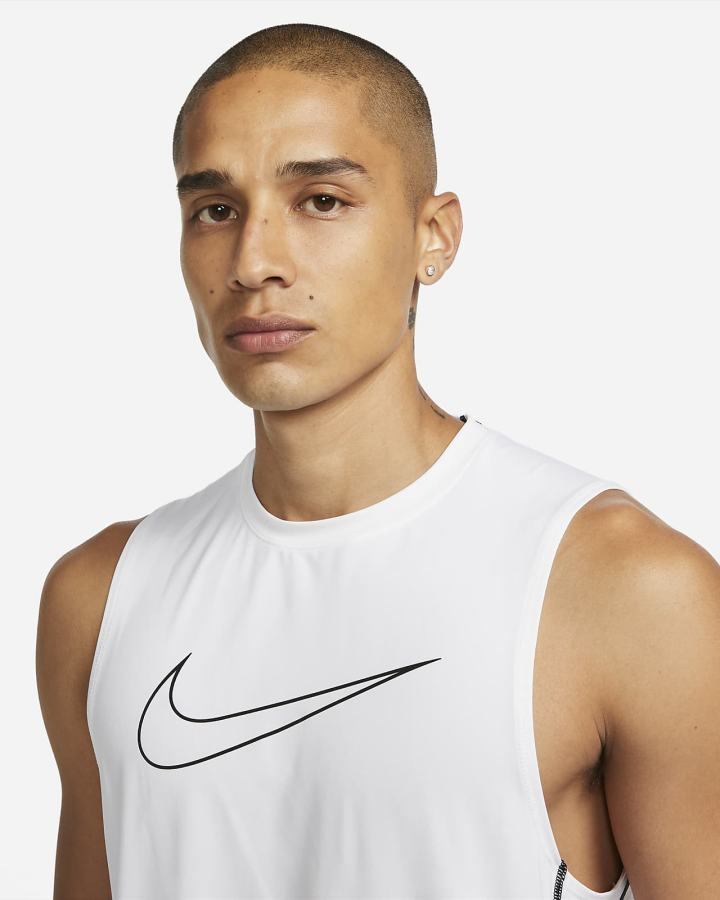 Nike Pro Dri-FIT Slim Fit Sleeveless Muške Majica Bez Rukava Bijele Crne | HR-93407KAXV