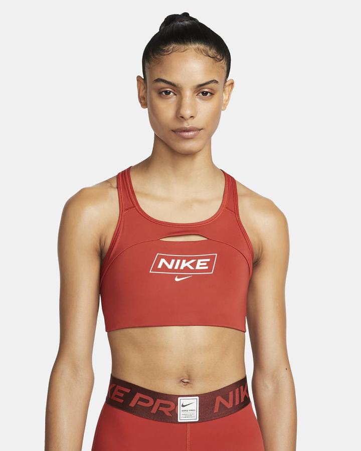 Nike Pro Dri-FIT Swoosh Medium-Support Non-Podstavljena Graficke Ženske Sportski Grudnjak Smeđe Svijetlo Roze | HR-30682HZSN