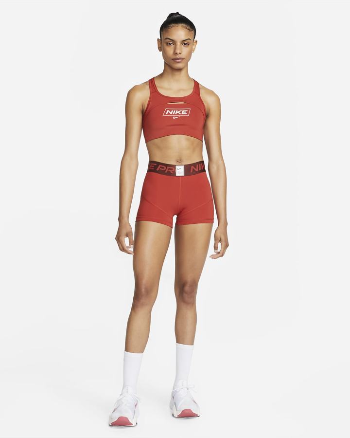 Nike Pro Dri-FIT Swoosh Medium-Support Non-Podstavljena Graficke Ženske Sportski Grudnjak Smeđe Svijetlo Roze | HR-30682HZSN