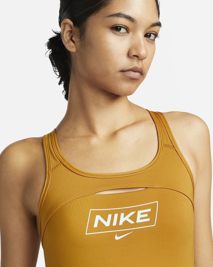 Nike Pro Dri-FIT Swoosh Medium-Support Non-Podstavljena Graficke Ženske Sportski Grudnjak Zlatne Smeđe Zelene | HR-84065QNUP