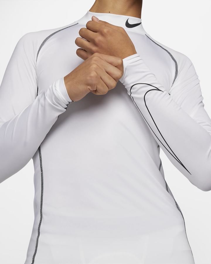 Nike Pro Dri-FIT Tight Fit Long-Sleeve Top Muške Košulje Bijele Crne | HR-43859TPWM