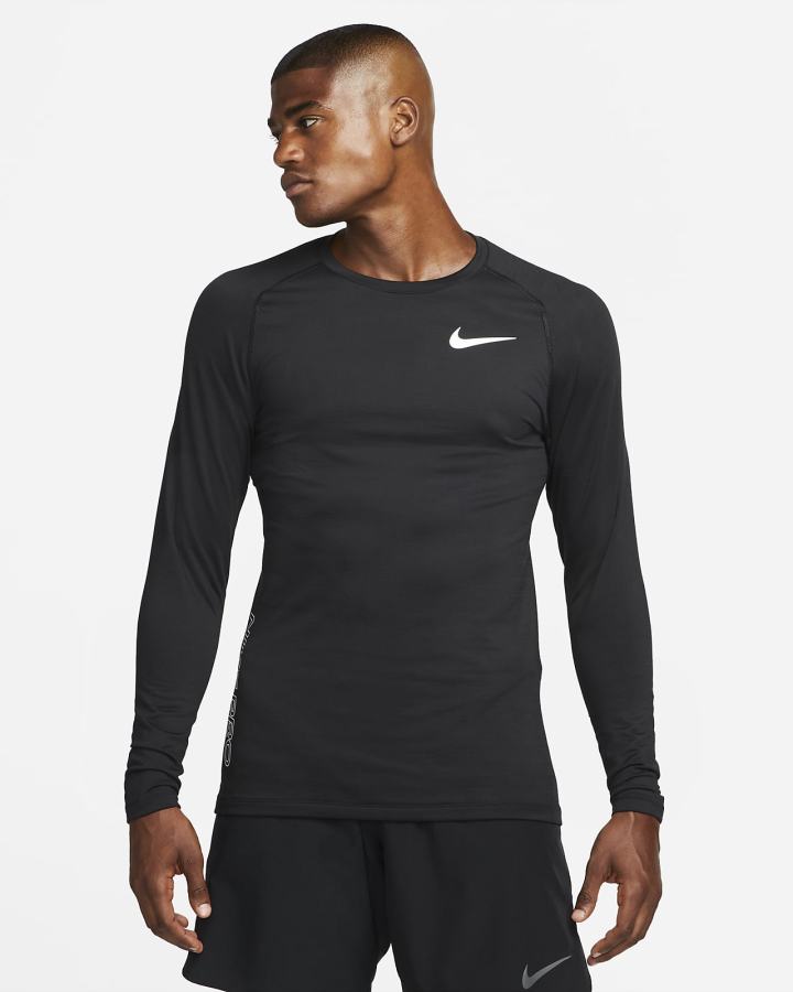 Nike Pro Long-Sleeve Crew Muške Košulje Crne Bijele | HR-16502NRAD