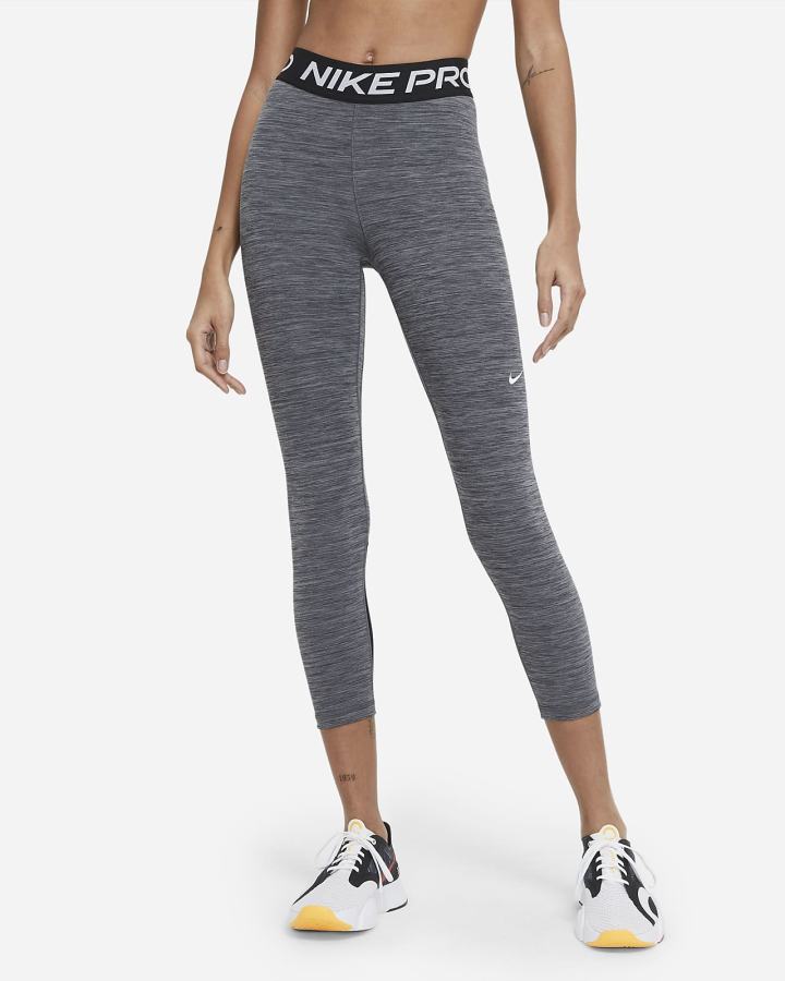 Nike Pro Mid-Rise Crop (Plus Size) Ženske Tajice Crne Bijele | HR-35902RYAG