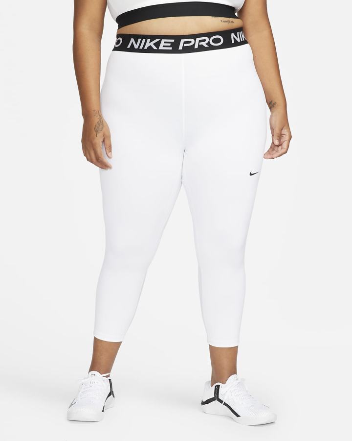 Nike Pro Mid-Rise Crop (Plus Size) Ženske Tajice Bijele Crne | HR-38072ONEB