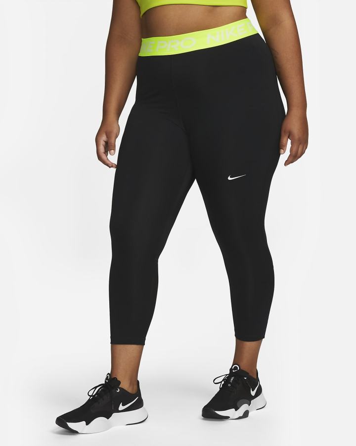 Nike Pro Mid-Rise Crop (Plus Size) Ženske Tajice Crne Bijele | HR-68029OFEW