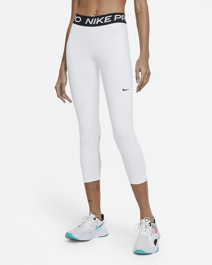 Nike Pro Mid-Rise Crop (Plus Size) Ženske Tajice Bijele Crne | HR-70629IXSQ