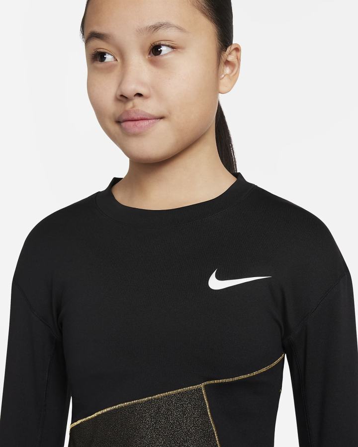 Nike Pro Warm Kids Training Top Za Djevojčice Dukserice Crne Bijele | HR-61940TPQJ