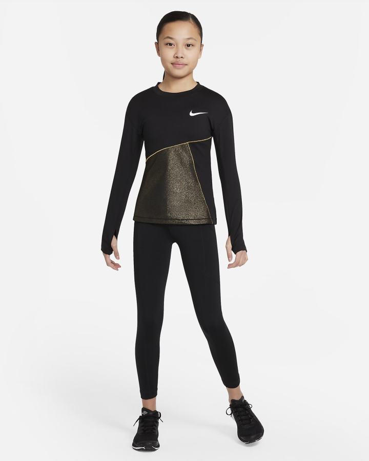 Nike Pro Warm Kids Training Top Za Djevojčice Dukserice Crne Bijele | HR-61940TPQJ