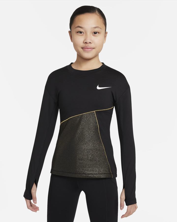 Nike Pro Warm Kids Training Top Za Djevojčice Dukserice Crne Bijele | HR-61940TPQJ