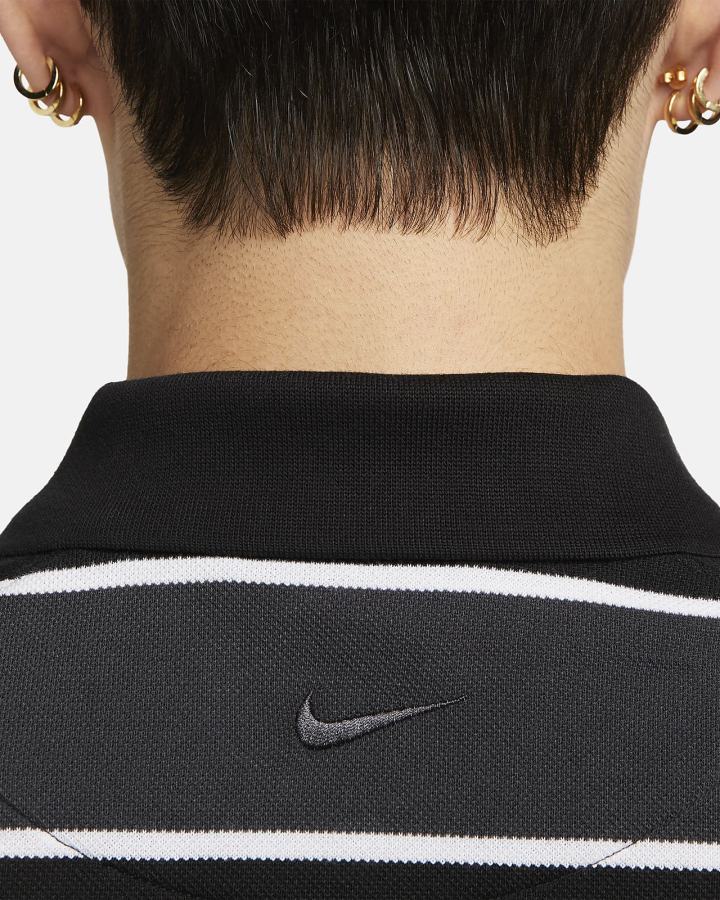 Nike Prugasta Muške Polo Majice Crne Tamno Sive Bijele | HR-40532LWAK