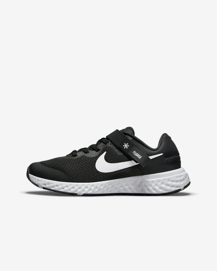 Nike Revolution 6 FlyEase 4E Kids Easy On/Off Road Za Djevojčice Tenisiće Crne Tamno Sive Bijele | HR-13729OHTN