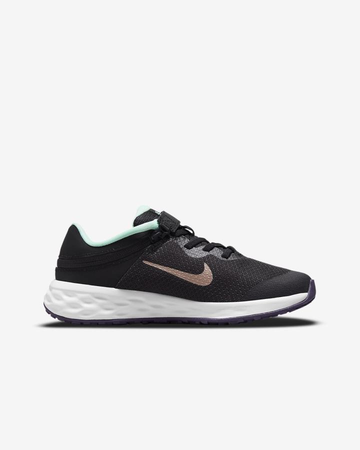 Nike Revolution 6 FlyEase Kids Easy On/Off Road Za Djevojčice Tenisiće Crne Menta Ljubičaste Metalne Crvene Smeđe | HR-76019TSCQ