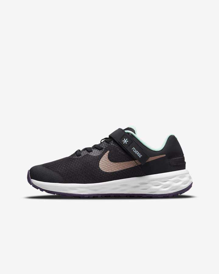 Nike Revolution 6 FlyEase Kids Easy On/Off Road Za Djevojčice Tenisiće Crne Menta Ljubičaste Metalne Crvene Smeđe | HR-76019TSCQ