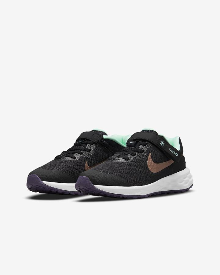 Nike Revolution 6 FlyEase Kids Easy On/Off Road Za Dječake Tenisiće Crne Menta Ljubičaste Metalne Crvene Smeđe | HR-97320XYLC