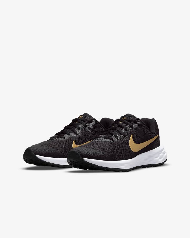 Nike Revolution 6 Kids Road Za Djevojčice Tenisiće Crne Bijele Metalne Zlatne | HR-35460VZYJ