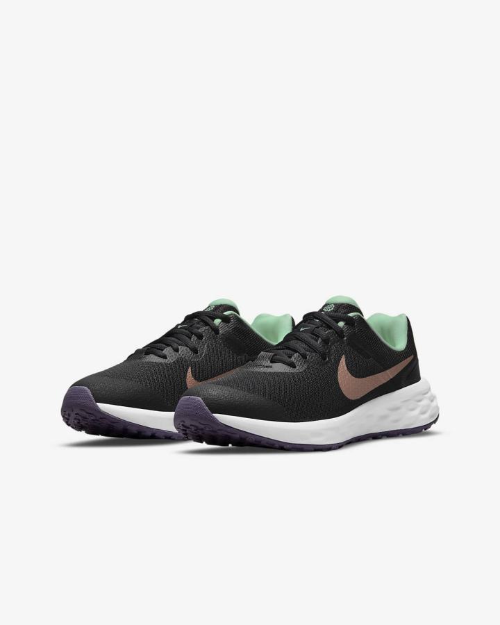 Nike Revolution 6 Kids Road Za Djevojčice Tenisiće Crne Menta Ljubičaste Metalne Crvene Smeđe | HR-68032EDMN