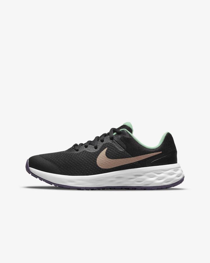 Nike Revolution 6 Kids Road Za Djevojčice Tenisiće Crne Menta Ljubičaste Metalne Crvene Smeđe | HR-68032EDMN