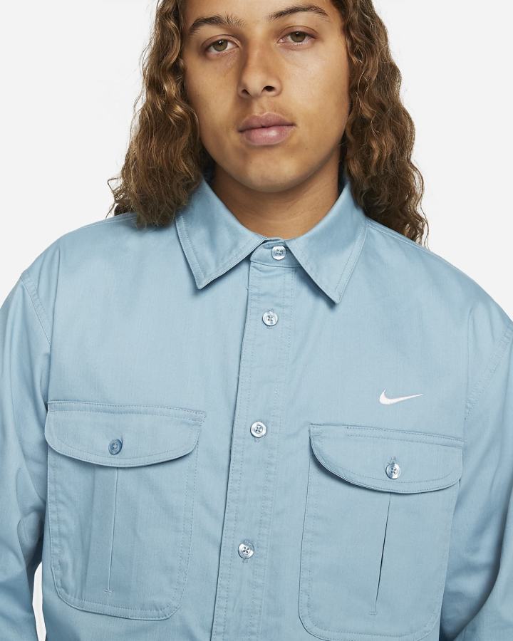 Nike SB Woven Skate Long-Sleeve Button Up Muške Košulje Plave Bijele | HR-18073JXTO