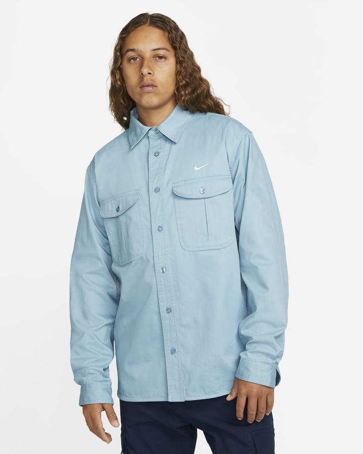 Nike SB Woven Skate Long-Sleeve Button Up Muške Košulje Plave Bijele | HR-18073JXTO