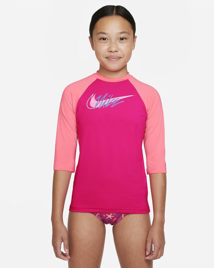 Nike Script Logo Kids Short-Sleeve Hydroguard Za Djevojčice Majice Roze | HR-19502BREU