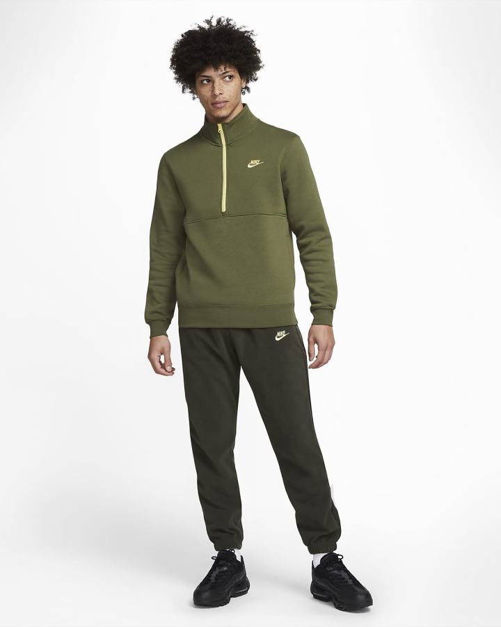 Nike Sportswear Club Brushed-Back 1/2-Zip Muške Pulover Zelene Zlatne | HR-23054ODRC